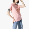 Alphabet Pattern Printing Round Neck Short Sleeve Pink