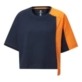 Capsule Series Splicing Contrasting Colors Round Neck Short Sleeve Blue