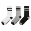 Classic Double Stripe Crew Socks Three Pairs “White Grey Black”