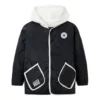 Color-blocked Detachable Hood Short Cotton Jacket Asia Sizing “Black White”