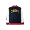 Color-blocked Embroidered Baseball Jacket Asia Sizing “Navy White Red”