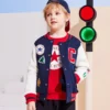 Color-blocked Embroidered Baseball Jacket Asia Sizing “Navy White Red”