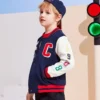 Color-blocked Embroidered Baseball Jacket Asia Sizing “Navy White Red”
