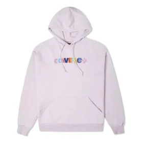 Contrasting Colors Alphabet Embroidered Knit Hoodie Purple