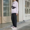 Contrasting Colors Alphabet Embroidered Knit Hoodie Purple