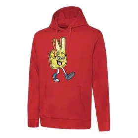 Finger Letter Print Hooded Drawstring Sweatshirt Red Finger Letter Print Hooded Drawstring Sweatshirt Red