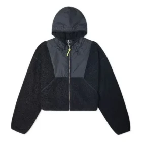 Full Zip Lamb Wool Hooded Jacket Black
