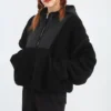 Full Zip Lamb Wool Hooded Jacket Black