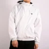 hooded Drawstring Zipper Pocket Jacket White