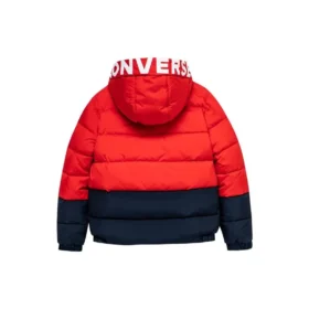 Logo Badge Fleece-lined Hooded Down Jacket Asia Sizing “Red Black”