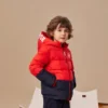 Logo Badge Fleece-lined Hooded Down Jacket Asia Sizing “Red Black”