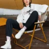 Logo Embroidered Loose Fleece Hoodie White