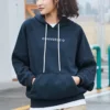 Logo Embroidered Loose Knit Hoodie Black