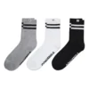 Logo Stripes Quarter Socks Three Pairs “Black Grey White”