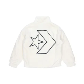 Loose Stand Collar Stay Warm logo Jacket Asia Sizing “White”