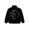 Loose Stand Collar Stay Warm Logo Jacket Couple Style Black