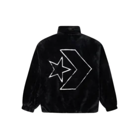 Loose Stand Collar Stay Warm Logo Jacket Couple Style Black