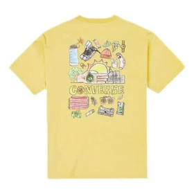 Men”s Converse Back Graffiti Cartoon Printing Loose Casual Round Neck Short Sleeve Gold T-Shirt