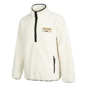 Men”s Converse Logo Half Zipper lamb”s wool Stand Collar Jacket Creamy White