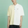 Men”s Converse Splicing Colorblock Lapel Short Sleeve Cream Yellow Polo Shirt