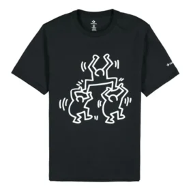 Men”s Converse x Keith Haring Crossover Cartoon Pattern Round Neck Short Sleeve Black Men”s Converse x Keith Haring Crossover Cartoon Pattern Round Neck Short Sleeve Black