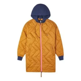 Mid-Length Contrasting Colors Hooded Quilted Jacket Brown