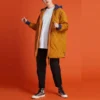 Mid-Length Contrasting Colors Hooded Quilted Jacket Brown