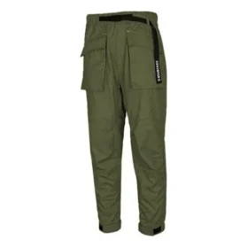 Multi-pockets Knitted Long Pants Men Dark Green