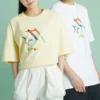 Pattern Printing Sports Round Neck Short Sleeve Light Yellow T-Shirt