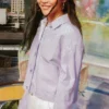 Printing Casual Reversible Short Shirt Jacket Purple