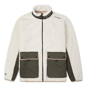 Retro Contrast Color Stitching lamb”s wool Jacket White