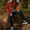 Retro Solid Color Corduroy Jacket Red Brown