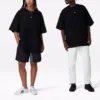 Solid Color Loose Round Neck Short Sleeve Couple Style Black