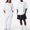 Solid Color Loose Round Neck Short Sleeve Couple Style White