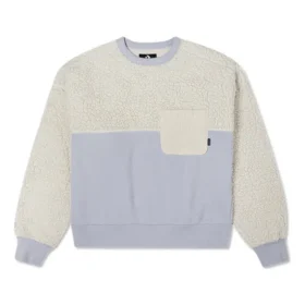 Splicing Lamb”s Wool Round Neck Pullover Milk White Hoodie