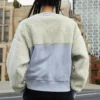 Splicing Lamb”s Wool Round Neck Pullover Milk White Hoodie